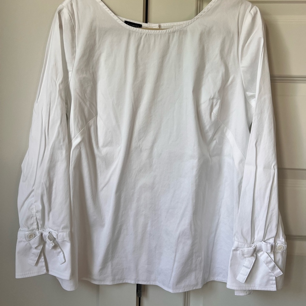 Talbots White Tie-Cuff Boatneck Top – Size L